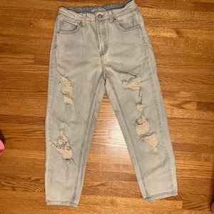 high rise light wash ripped mom jeans